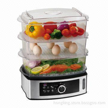 Food Steamer with Stainless Steel Housing and 3 Layers, for Whole Chicken